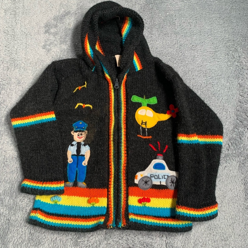 Lucy iburg Peruvian Colorful Knit Children's sweater with Police Theme 4